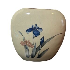 Otagiri MCM Flat Vase Royal Iris Handcrafted VTG Decor Floral Botanical Japan